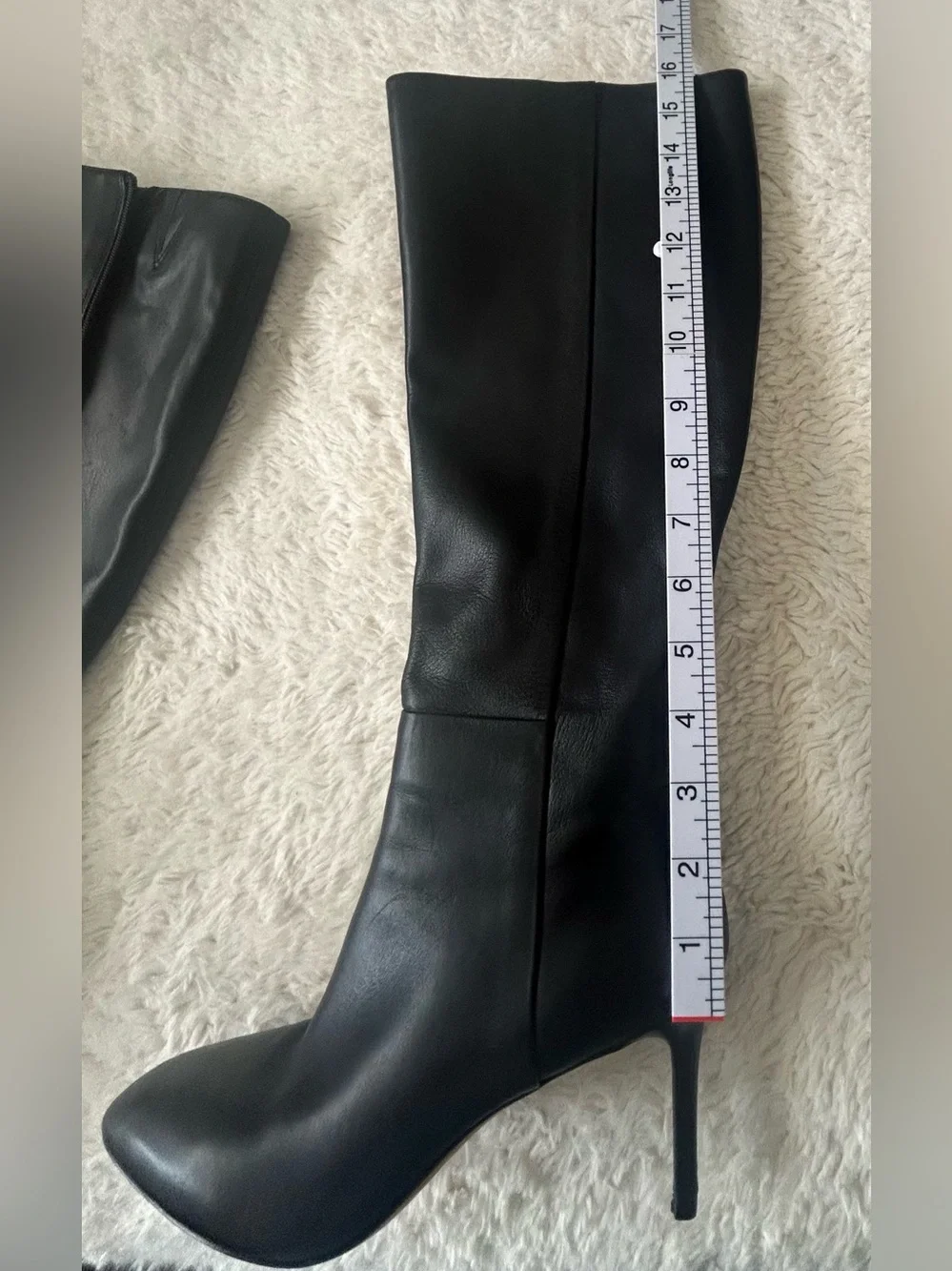 Via Spiga Dacia Almond  Toe Women's Black Leather Stiletto High Boots Size 6